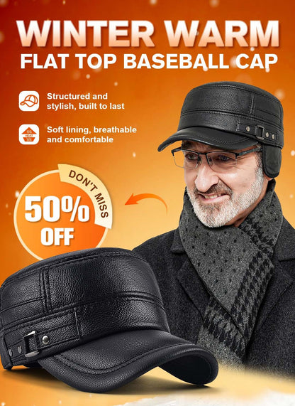 🔥Christmas 50% off Special Offer🔥PU Läder Flat Top Warm Baseball Cap