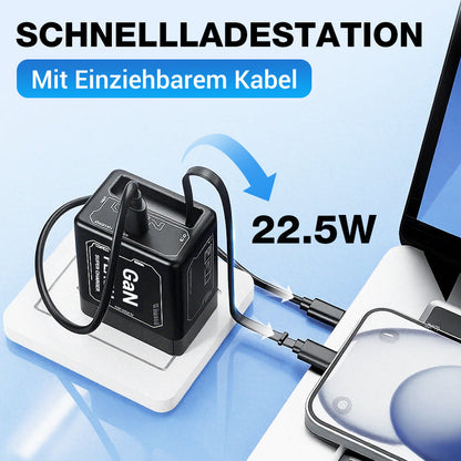 USB-C Schnellladestation mit einziehbarem Kabel – Universell einsetzbar